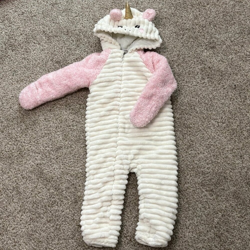 Koala Baby Kids Pink‎ Cream Unicorn Faux Fur Hooded Pram Suit 18-24M